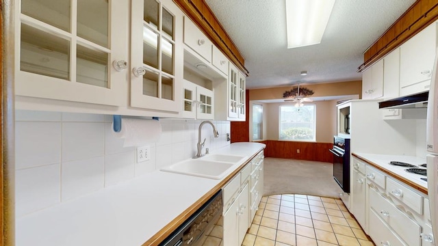 3525 Stanolind Ave, Midland, TX 79707 - kitchen with oven, light colored carpet, white electric stovetop, light countertops, and a textured ceiling