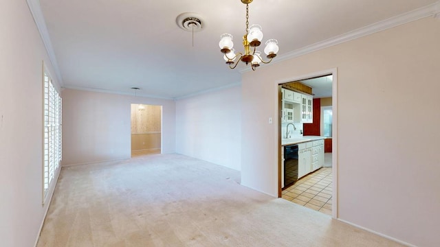 3525 Stanolind Ave, Midland, TX 79707 - unfurnished room featuring crown molding, a chandelier, and light carpet