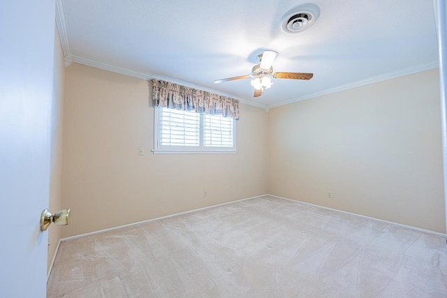3525 Stanolind Ave, Midland, TX 79707 - empty room featuring ornamental molding, a ceiling fan, and light carpet