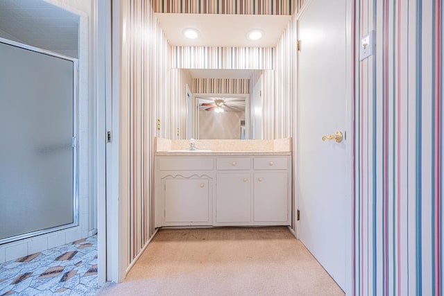 3525 Stanolind Ave, Midland, TX 79707 - bathroom featuring vanity and a stall shower