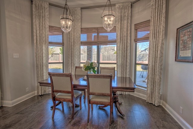 dining space featuring plenty of natural light, baseboards, and wood finished floors