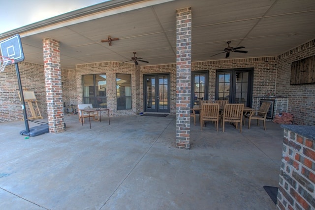 view of patio / terrace with french doors and ceiling fan