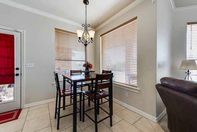 5913 Prairie Rdg, Midland, TX 79707 - dining room featuring a chandelier, ornamental molding, and light tile patterned floors