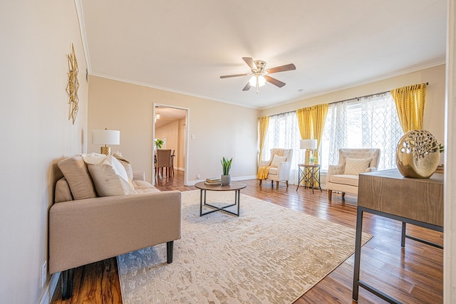 1207 Kansas, Midland, TX 79705 - living area with ceiling fan, wood finished floors, and crown molding