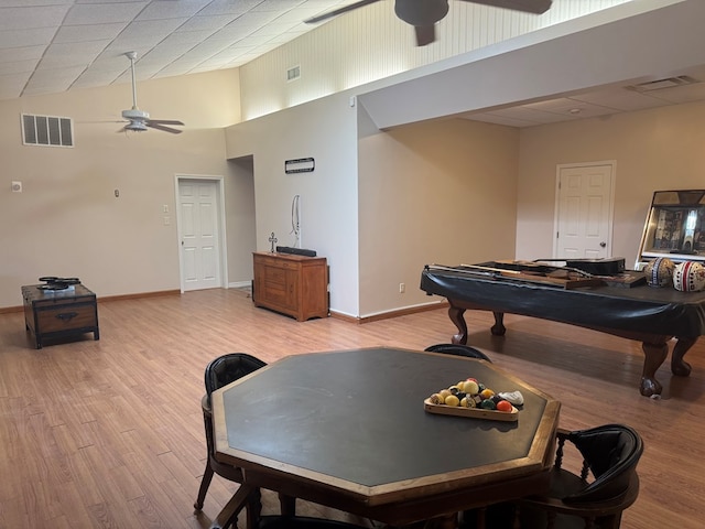 1207 Kansas, Midland, TX 79705 - game room with a ceiling fan, billiards, light wood-style floors, and lofted ceiling