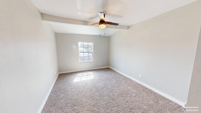 empty room with a ceiling fan, carpet, and baseboards