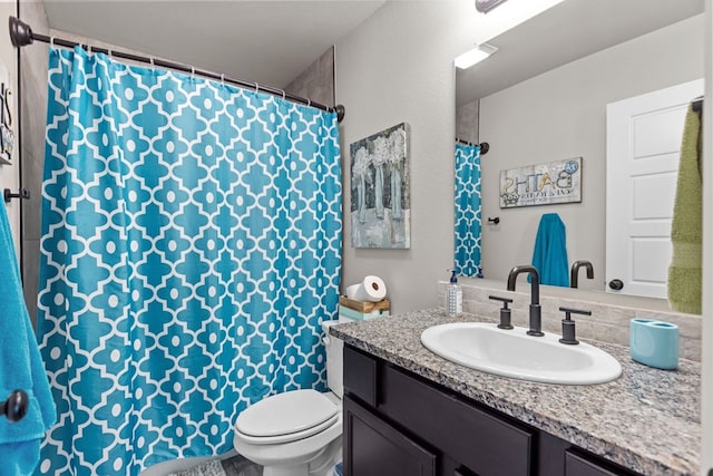 1201 Bajada St, Midland, TX 79705 - bathroom featuring toilet, vanity, and a shower with curtain