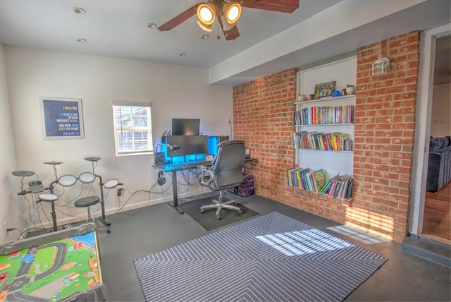 office area with ceiling fan