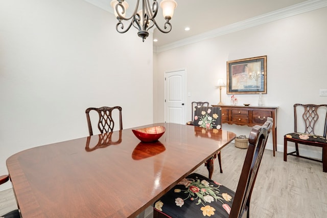 4506 San Pedro Ct, Midland, TX 79707 - dining room with light wood-style floors, a chandelier, recessed lighting, baseboards, and ornamental molding