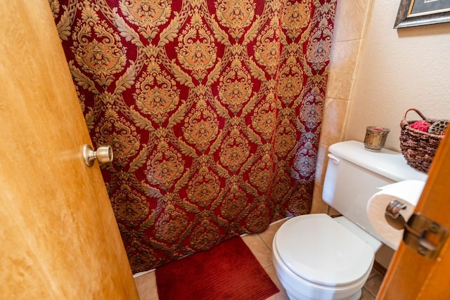 bathroom with toilet and a shower with curtain