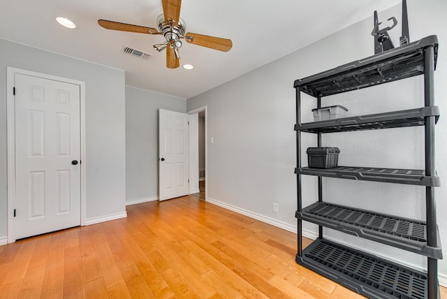 2603 Hughes St, Midland, TX 79705 - unfurnished bedroom featuring light wood-style floors, recessed lighting, and ceiling fan