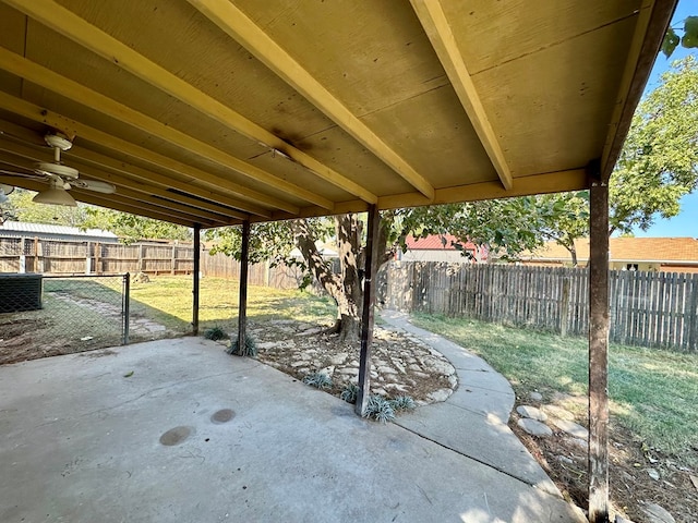 view of patio featuring ceiling fan