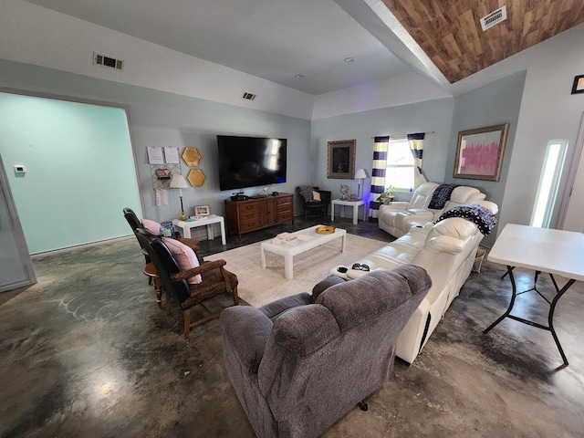 24501 S County Rd 1210, Midland, TX 79706 - living room featuring concrete flooring and wooden ceiling