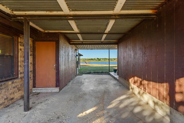 interior space featuring a water view