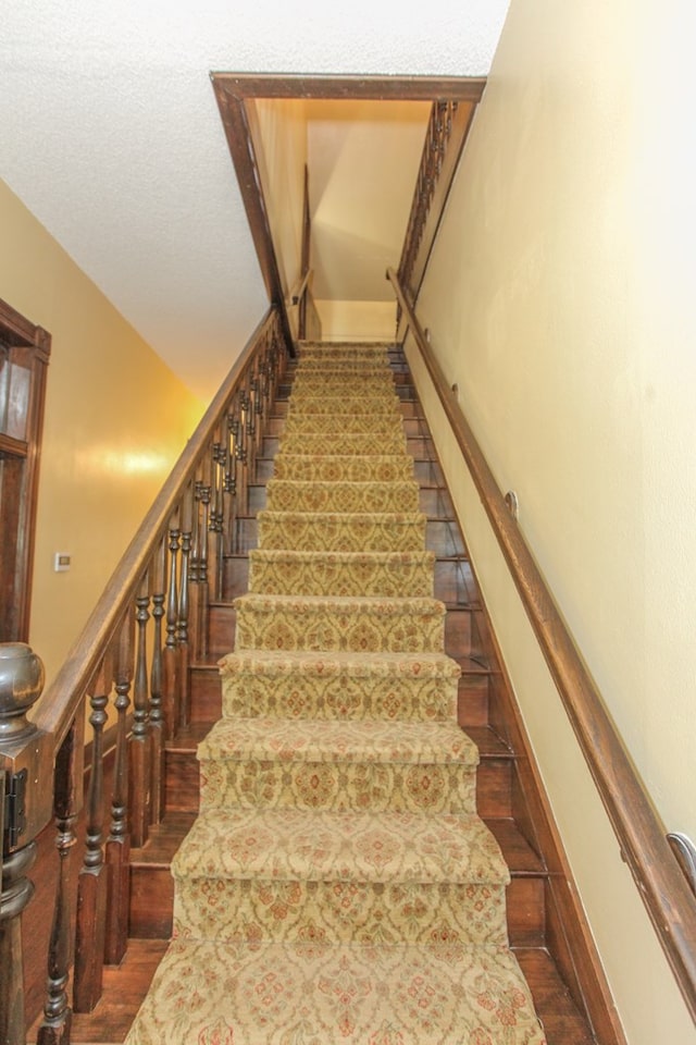 staircase with wood-type flooring