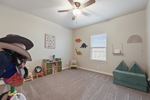 miscellaneous room featuring carpet floors and ceiling fan