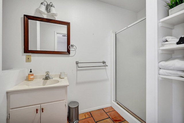907 Harvard Ave, Midland, TX 79701 - bathroom with a stall shower, vanity, and baseboards