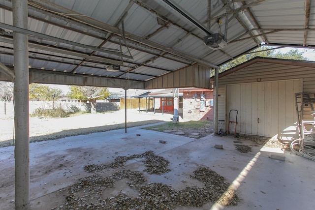 garage with a garage door opener