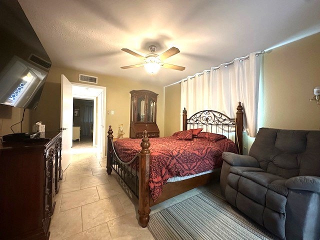 bedroom featuring a ceiling fan and visible vents