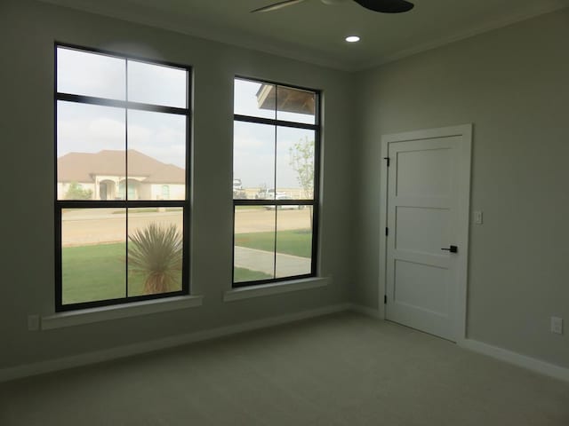 9811 E County Rd 108, Midland, TX 79706 - carpeted spare room featuring ceiling fan, ornamental molding, and recessed lighting