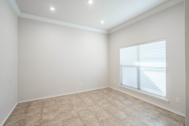 empty room featuring ornamental molding