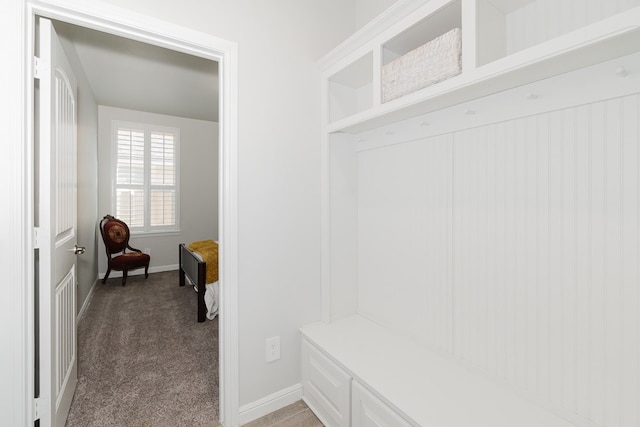 mudroom featuring carpet flooring