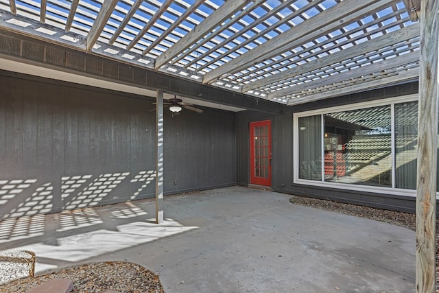 view of patio / terrace featuring a pergola and ceiling fan