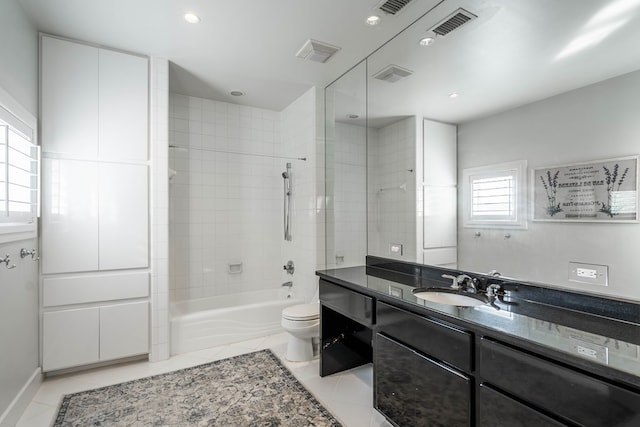 15 Lakes Dr, Midland, TX 79705 - bathroom featuring vanity, tile patterned floors, shower / tub combination, and recessed lighting