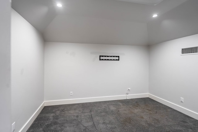15 Lakes Dr, Midland, TX 79705 - unfurnished room featuring vaulted ceiling, recessed lighting, and dark colored carpet