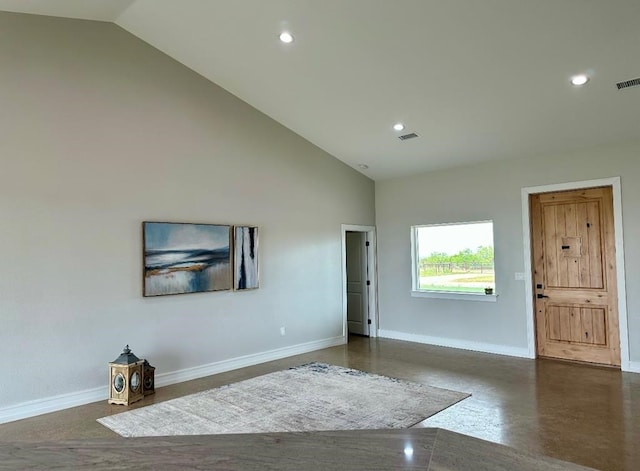 interior space with high vaulted ceiling