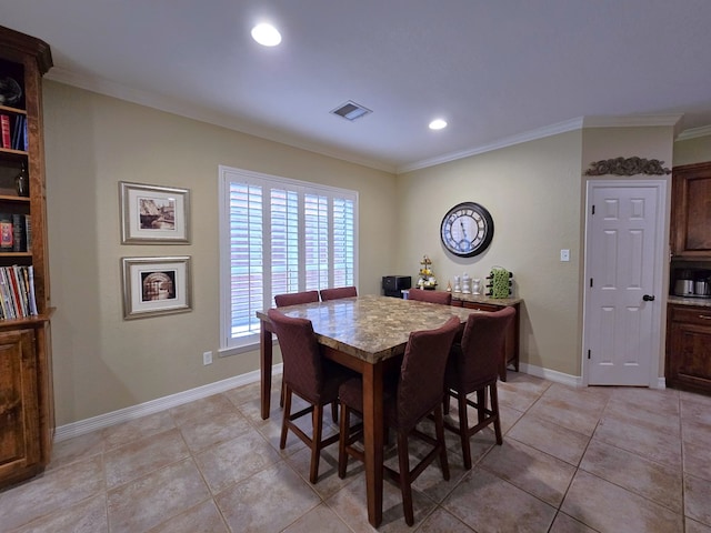 4808 W Cherrywood Ct W, Midland, TX 79707 - dining area with crown molding, recessed lighting, baseboards, and light tile patterned flooring