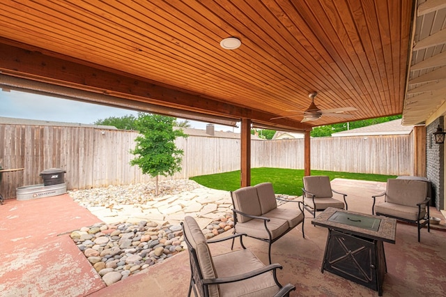 2607 N N St, Midland, TX 79705 - view of patio featuring an outdoor living space, a fenced backyard, and ceiling fan
