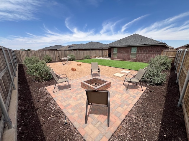 2908 Stagecoach Ct, Midland, TX 79705 - fenced backyard featuring a patio area and a fire pit