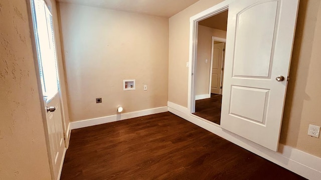 laundry area featuring washer hookup, electric dryer hookup, and dark wood-type flooring