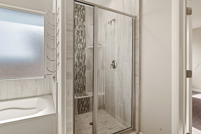 bathroom with plus walk in shower