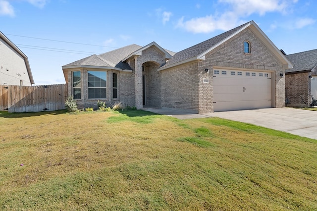 view of front of home featuring a garage and a front yard