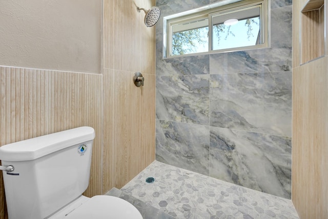 bathroom with toilet and a tile shower