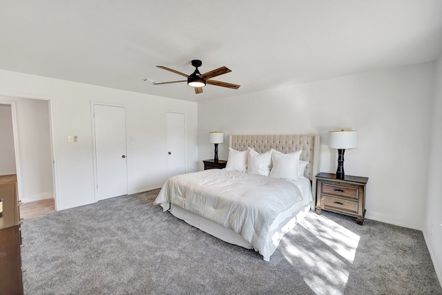 bedroom with carpet flooring and ceiling fan