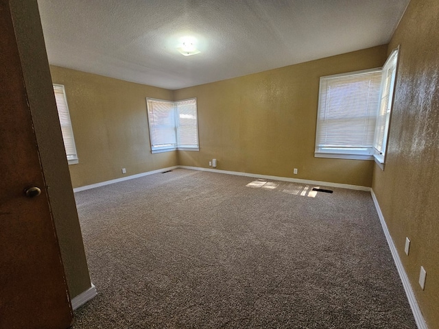 unfurnished room with carpet floors and a textured ceiling