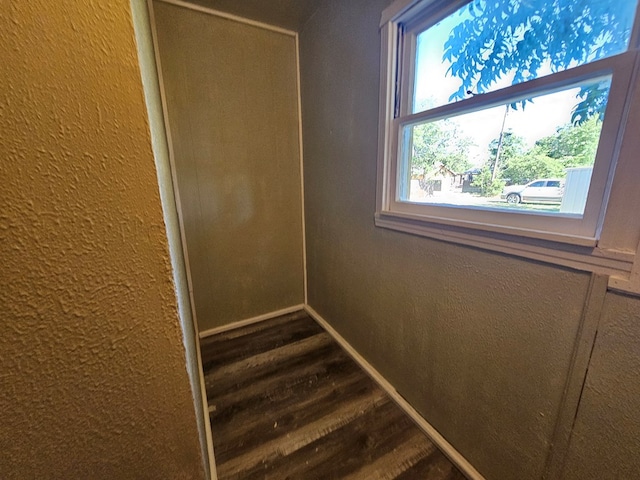 stairs with hardwood / wood-style floors