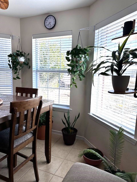 dining space with light tile patterned floors and a healthy amount of sunlight