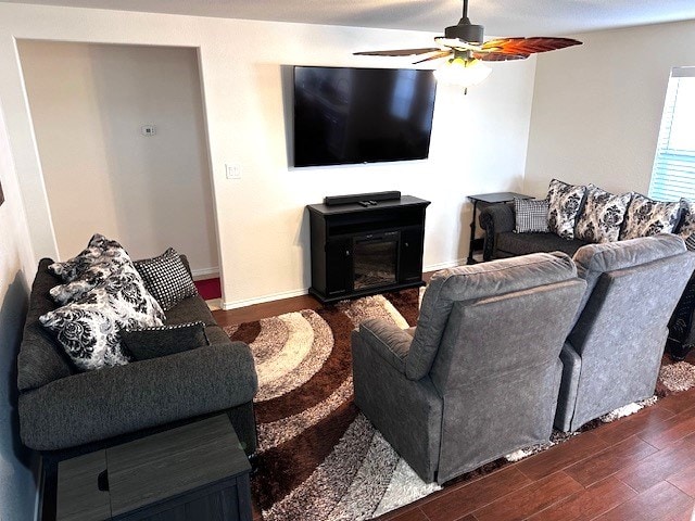 living room with ceiling fan