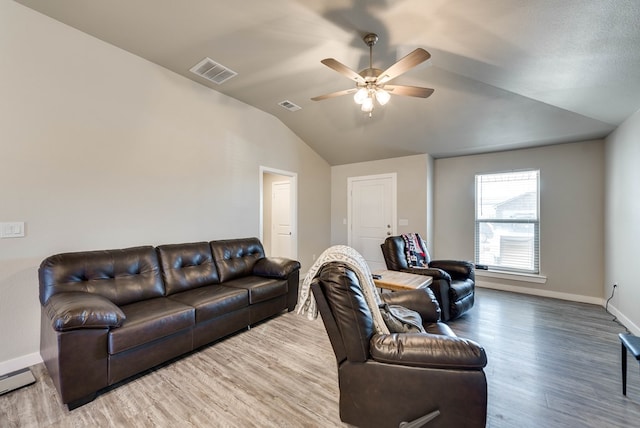 1109 Cajun St, Odessa, TX 79765 - living area with lofted ceiling, wood finished floors, and ceiling fan