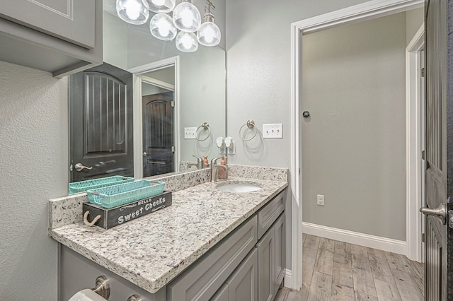 bathroom with vanity and wood-type flooring