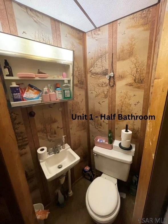 1804 Somerset Ave, Windber, PA 15963 - bathroom with toilet, a sink, and a textured ceiling
