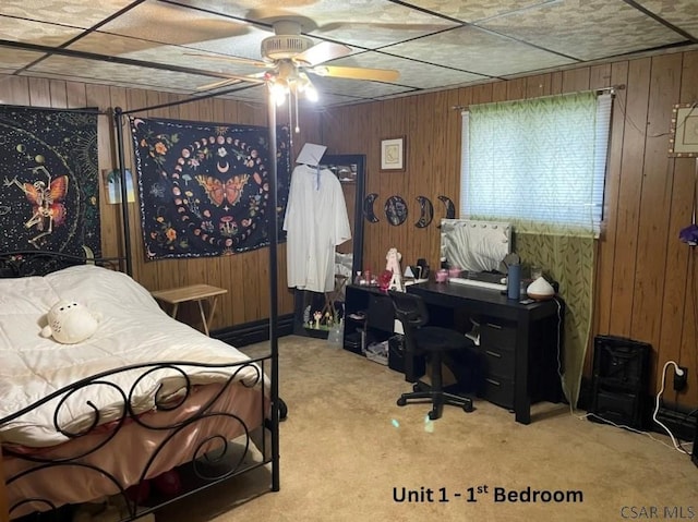1804 Somerset Ave, Windber, PA 15963 - bedroom with carpet flooring, wooden walls, and a paneled ceiling