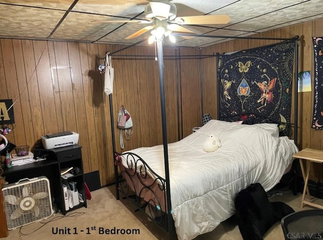 1804 Somerset Ave, Windber, PA 15963 - carpeted bedroom featuring wood walls and ceiling fan