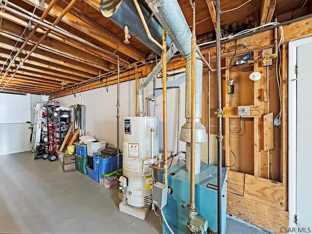 interior space with water heater and a heating unit