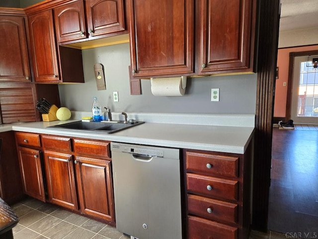 kitchen featuring sink, light tile patterned floors, and dishwasher