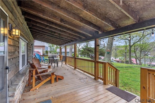 1036 Causeway Dr, Friedens, PA 15541 - wooden terrace with outdoor dining area and a lawn